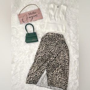 PLT midi slit print skirt